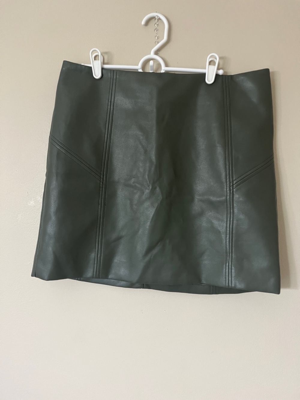 bagatelle Dark Green Faux Leather Mini Skirt with Panel Seams